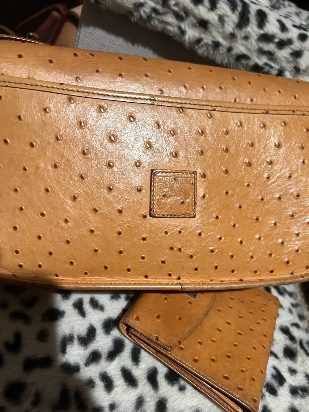 Dooney & Bourke vintage Ostrich leather large flap shoulder bag with Wallet